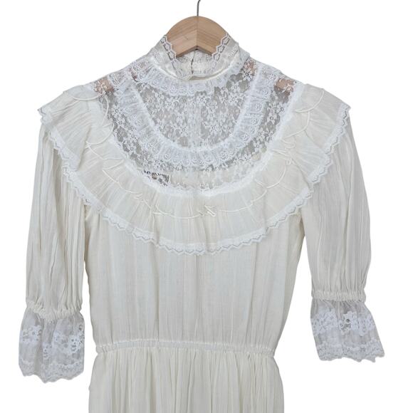 Vintage 70s Gunne Sax White Lace Maxi Dress Prairie Boho Sz 5 - Picture 2 of 15